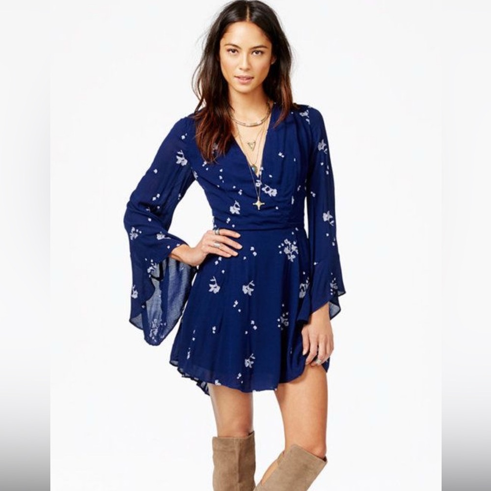 Navy Blue embroidered Floral Dress